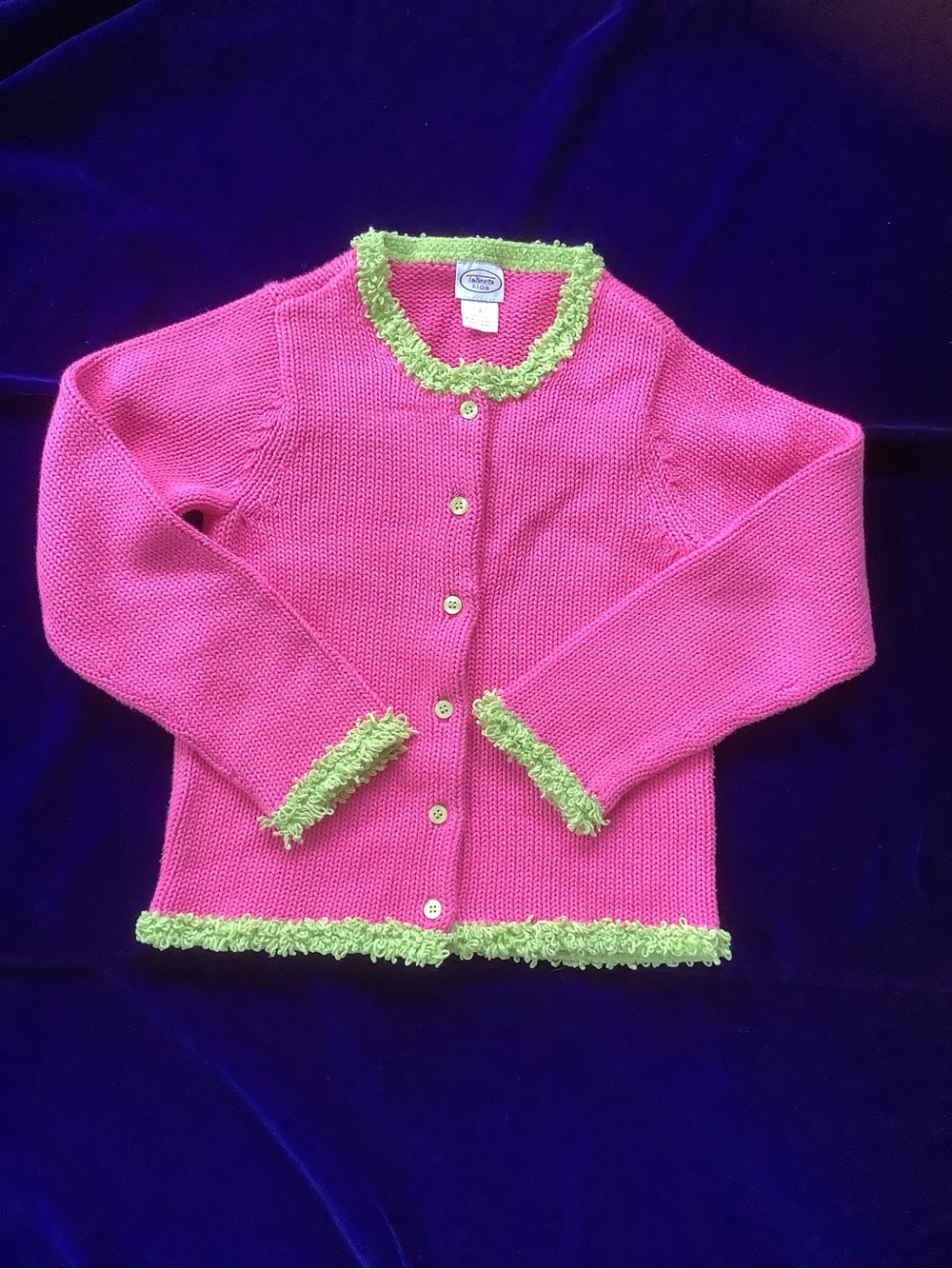 Talbots Kids Pink Cardigan with Lime Trim